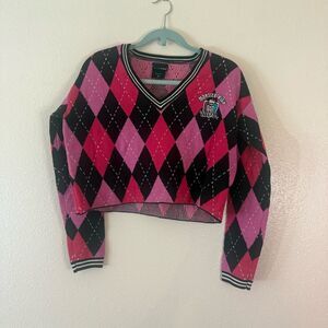 Monster High V-Neck Argyle Sweater - Pink and Black hot topic XS